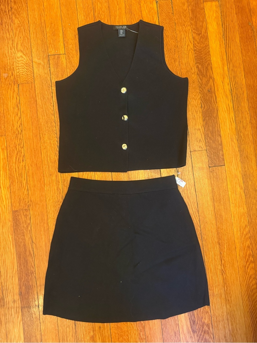 Rachel Zoe Black Two-Piece Knit Skort Set with Gold Buttons — Women